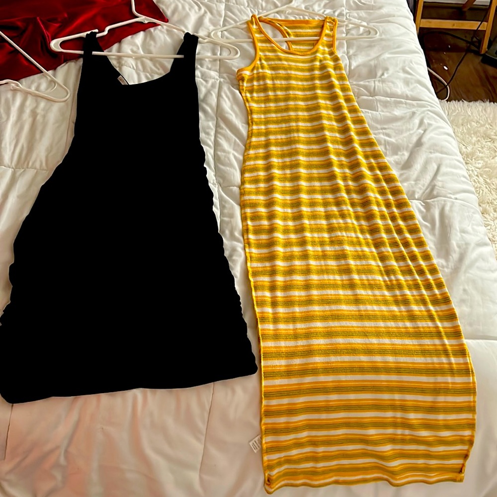 Yellow maxi Dress and black shirt dress